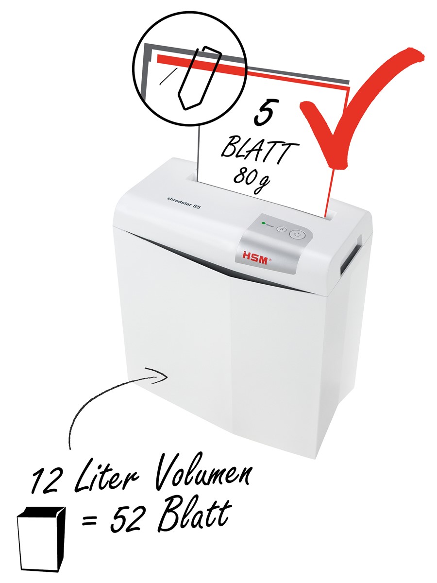HSM Aktenvernichter shredstar S5, 6,0mm Streifen (Art.-Nr.: 1041121)